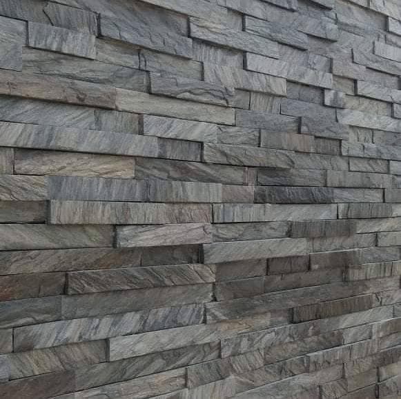 Clôture en Pierre Quartzite Grise Empilée - Quartzite Gris-Brun en Plaquettes Empilées